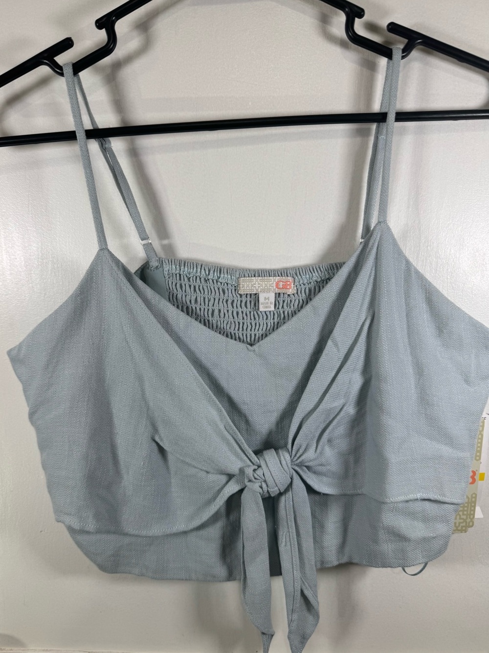 Gianni Bini Pale Blue Tie-Front Spaghetti Strap Crop Top